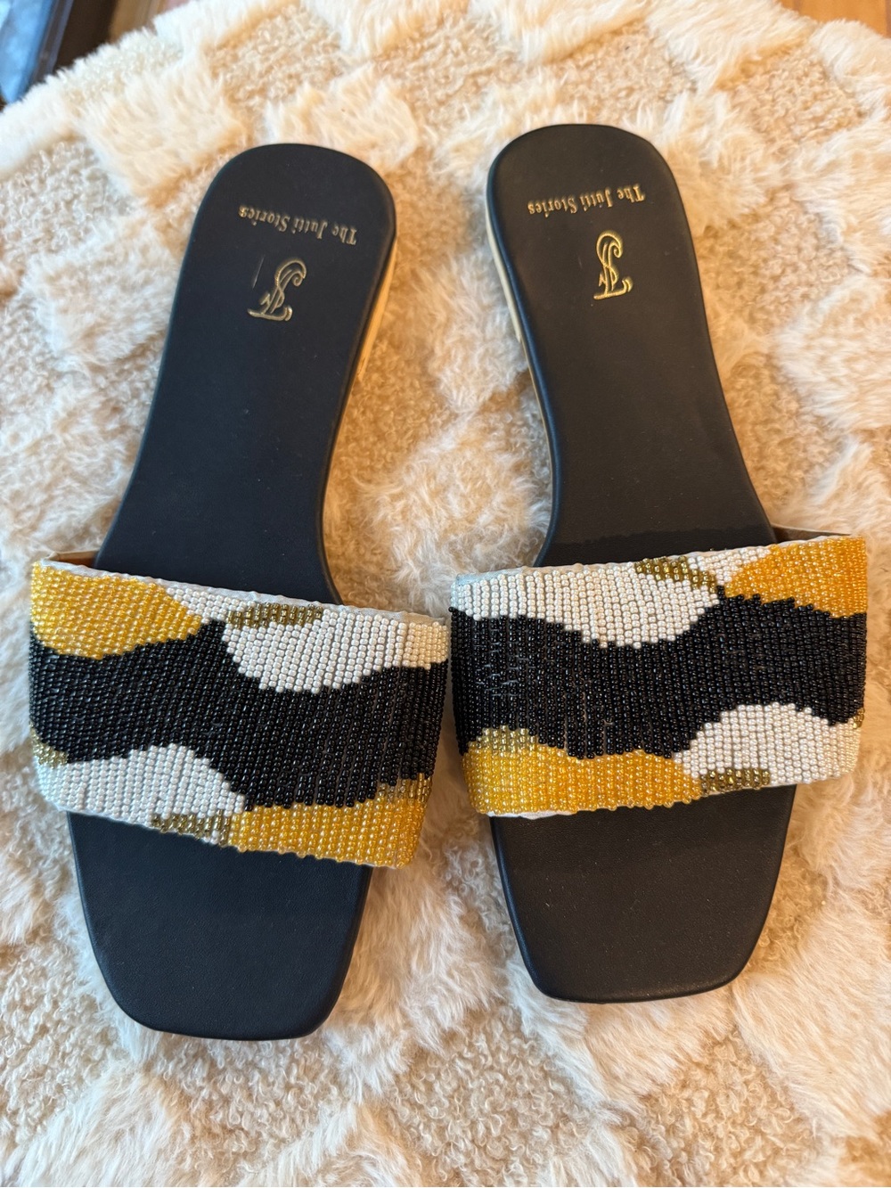 Women’s Beaded Slide Sandals in Yellow & Black